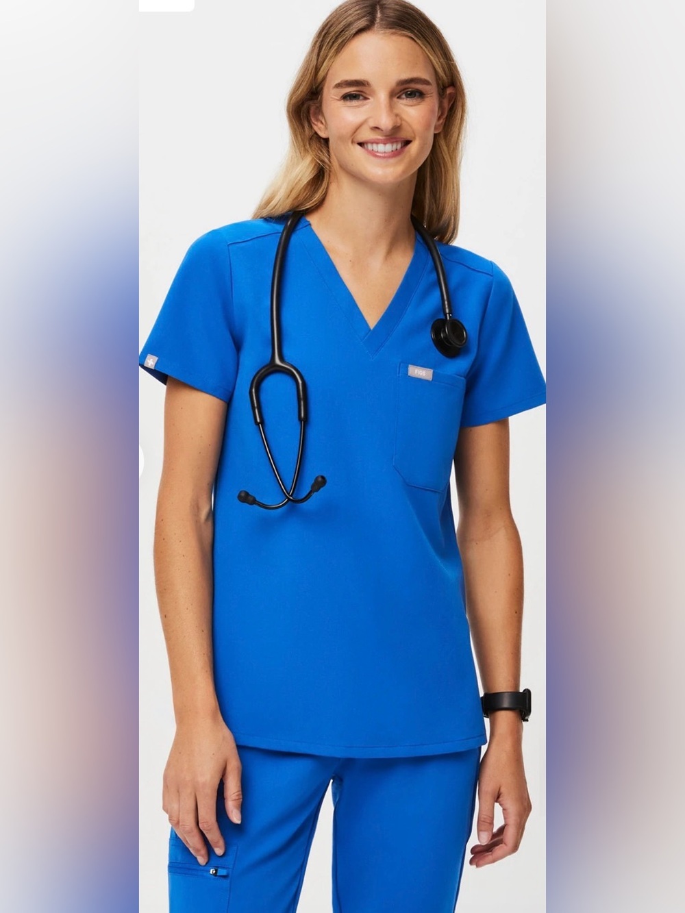 FIGS Women’s Catarina One Pocket Scrub Top in Royal Blue Size XXS